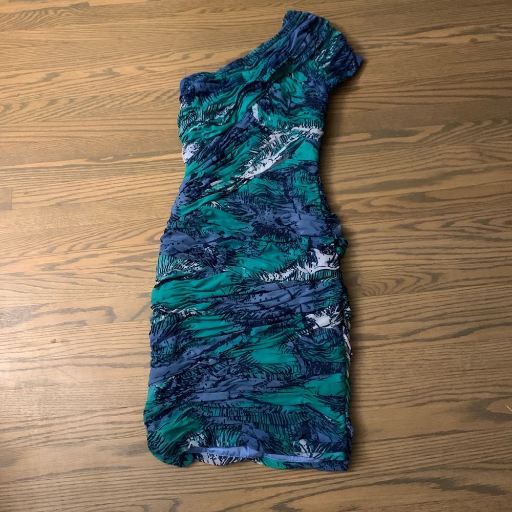 BCBGMaxAzria Emerald green blue ruched BodyCon